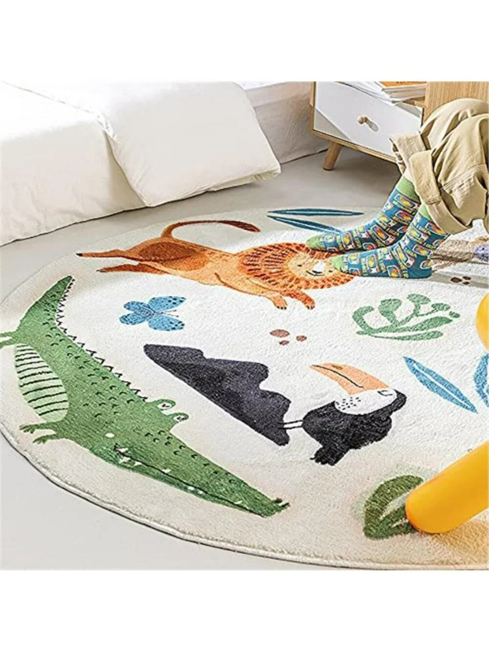 Kids Play Rug, Lovely Forest Round Area Rug Nursery Door Mat Soft Plush